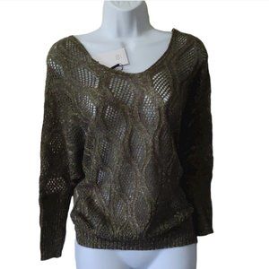 Cubic original long sleeve top sweater, new size M, olive green crochet